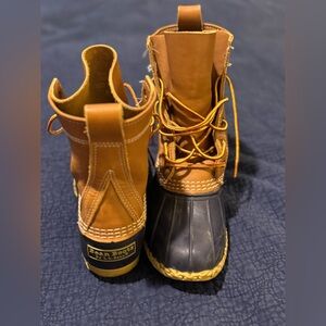 L.L. Bean Brown and Navy Leather Duck Boots, 6”